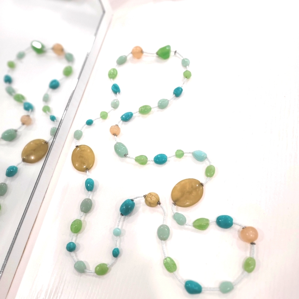 Long Coloured Quartz & Glass Vintage Necklace